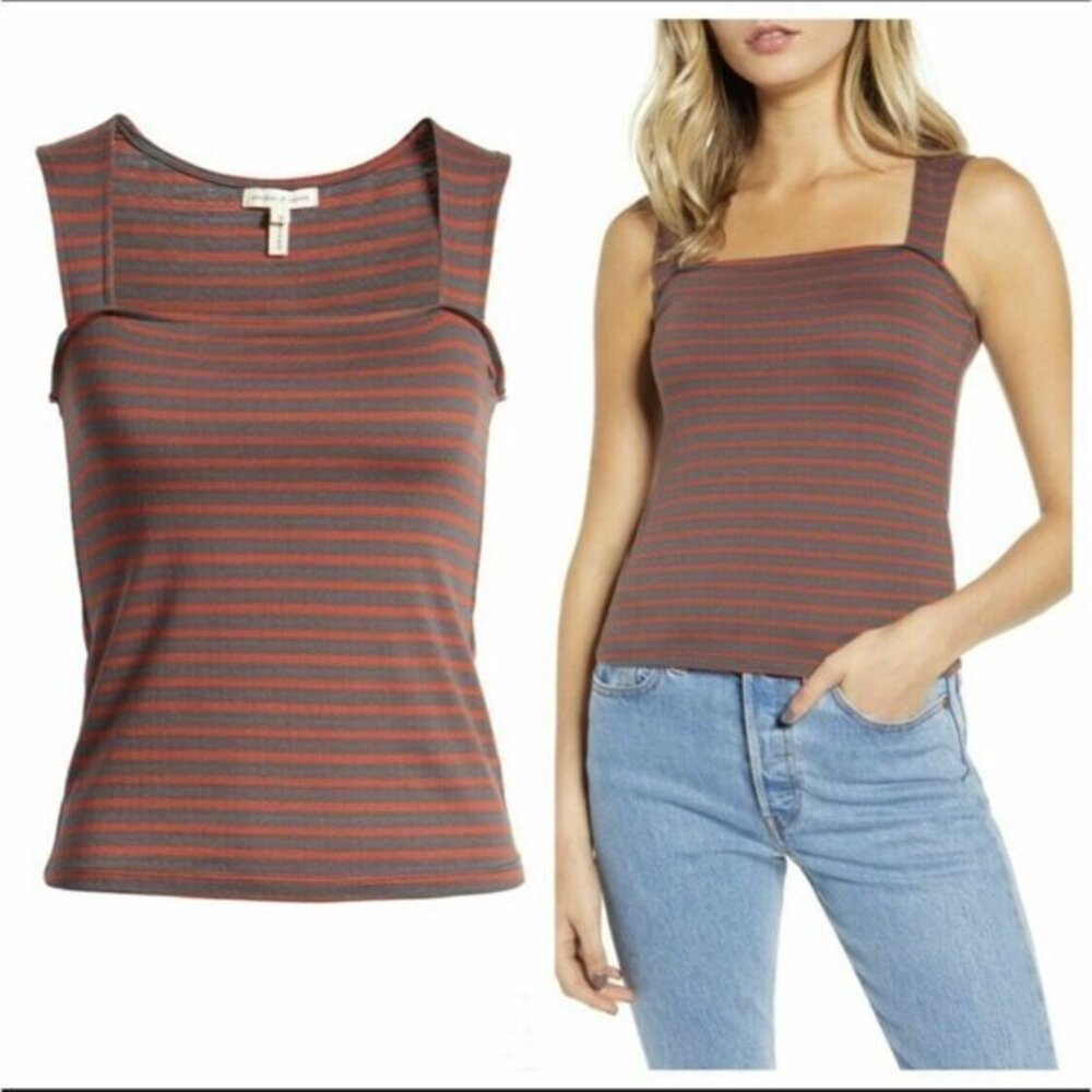 Articles Of Society Top Stripe Square Neck Tank Top Red Grey SZ M New